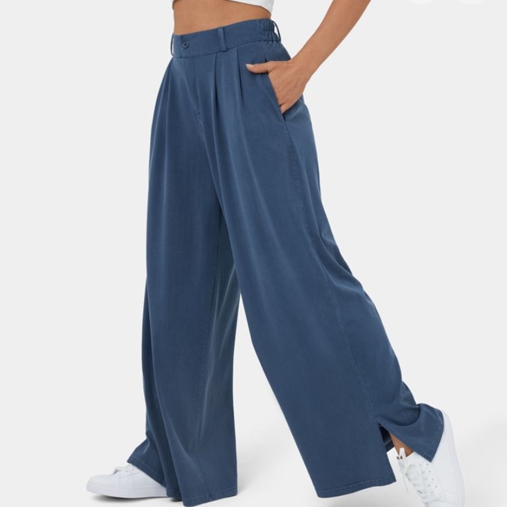 Halara High Waisted Button Zipper Split Hem Wide Leg Casual Pant